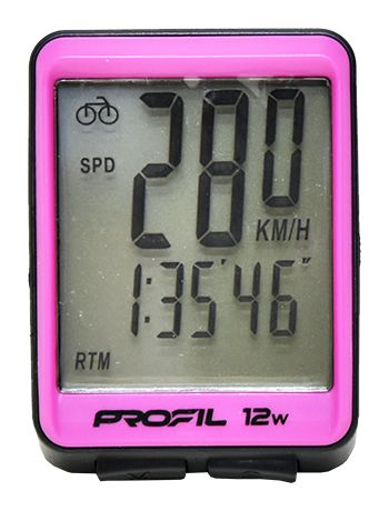 Cyklocomputer PROFIL 12W bezdrátový – černo/růžový